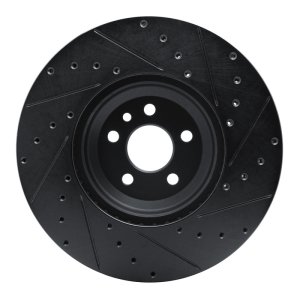 Jaguar E-Pace Brake Rotor (1) - Front Left - R1 Concepts - Drilled & Slotted - Black - `20-`25